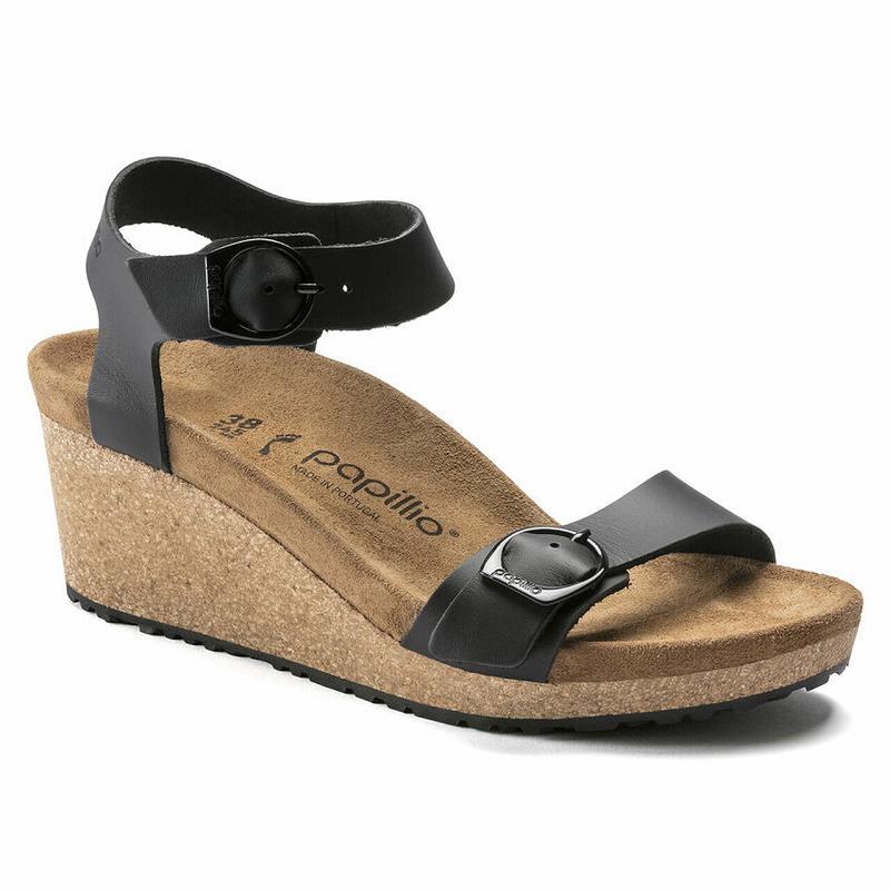 Birkenstock Papillio Soley Ring Přezkou Læder Sandaler Dame Sort | DK 371YXF